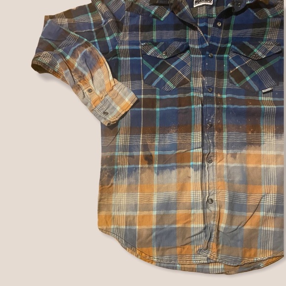 MAMBO Distressed REDONE flannel button shirt M - Picture 2 of 2